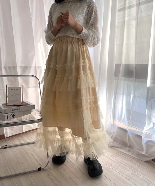 merrylatte(メリーラテ)の「ガーリーチュールティアードスカート(スカート・レディース・アイボリー・FREE)」の18枚目の写真