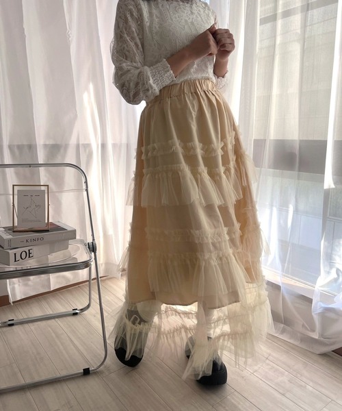 merrylatte(メリーラテ)の「ガーリーチュールティアードスカート(スカート・レディース・アイボリー・FREE)」の17枚目の写真