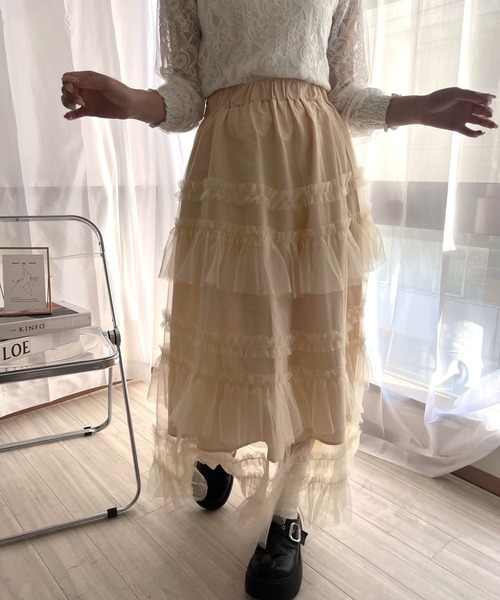 merrylatte(メリーラテ)の「ガーリーチュールティアードスカート(スカート・レディース・アイボリー・FREE)」の16枚目の写真