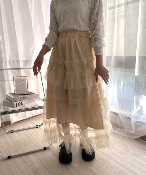 merrylatte(メリーラテ)の「ガーリーチュールティアードスカート(スカート・レディース・アイボリー・FREE)」の10枚目の写真