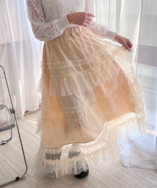 merrylatte(メリーラテ)の「ガーリーチュールティアードスカート(スカート・レディース・アイボリー・FREE)」の8枚目の写真