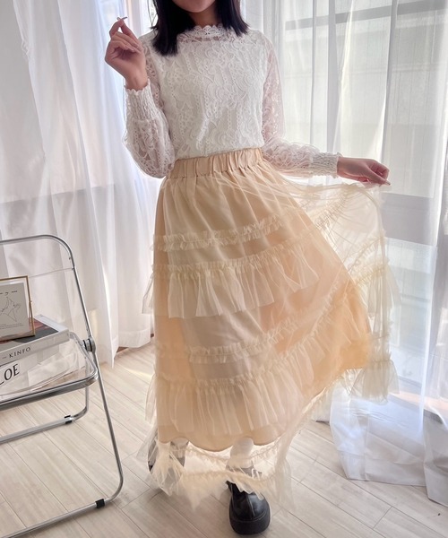 merrylatte(メリーラテ)の「ガーリーチュールティアードスカート(スカート・レディース・アイボリー・FREE)」の6枚目の写真