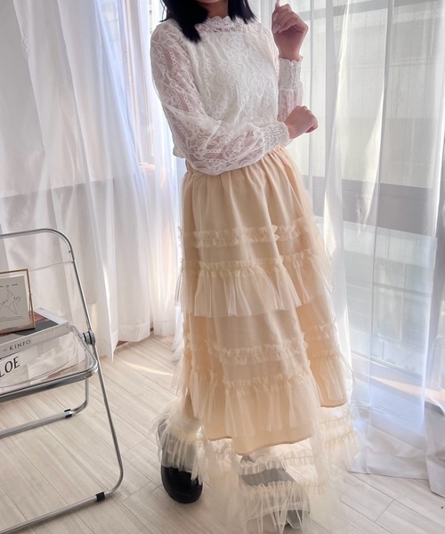 merrylatte(メリーラテ)の「ガーリーチュールティアードスカート(スカート・レディース・アイボリー・FREE)」の3枚目の写真