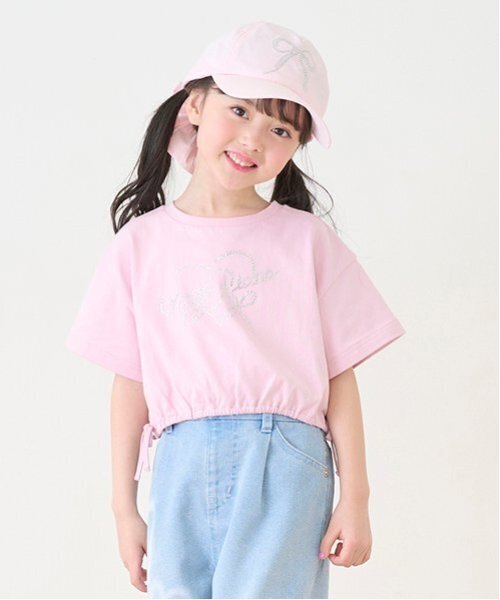 まゆお❤︎新品タグ付❤︎メゾピアノ❤︎９０❤︎みみぽぽウエディング❤︎半袖ワンピース セール】キラキラロゴ 短丈Tシャツ（Tシャツ/カットソー
