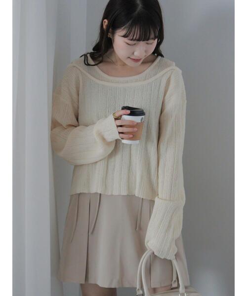 ehka sopo(エヘカソポ)の「レイヤード風ニットプルオーバー(ニット/セーター・レディース・イエロー/キナリ/グレー・F)」の2枚目の写真