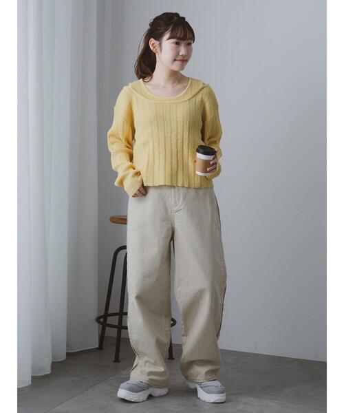 ehka sopo(エヘカソポ)の「レイヤード風ニットプルオーバー(ニット/セーター・レディース・イエロー/キナリ/グレー・F)」の6枚目の写真