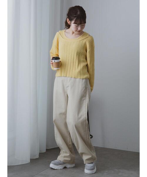 ehka sopo(エヘカソポ)の「レイヤード風ニットプルオーバー(ニット/セーター・レディース・イエロー/キナリ/グレー・F)」の7枚目の写真