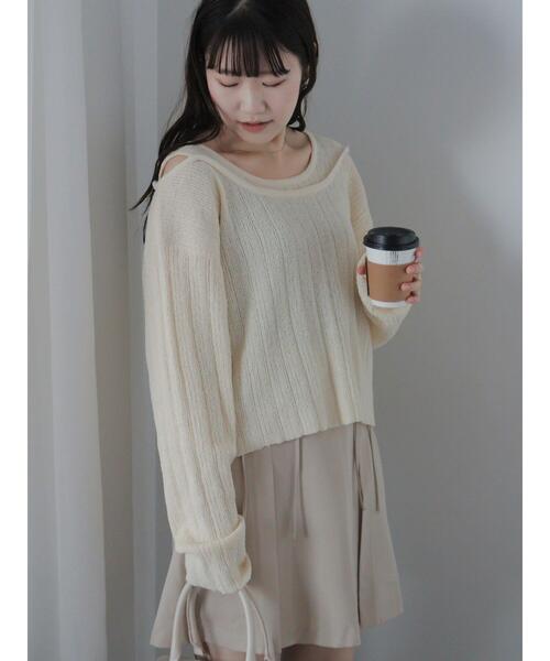 ehka sopo(エヘカソポ)の「レイヤード風ニットプルオーバー(ニット/セーター・レディース・イエロー/キナリ/グレー・F)」の10枚目の写真