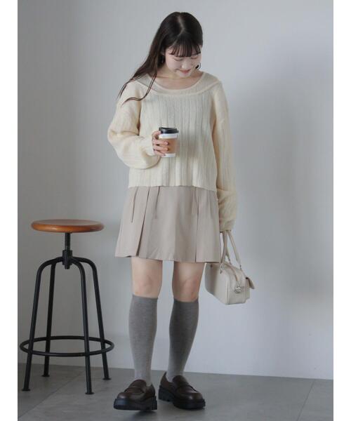 ehka sopo(エヘカソポ)の「レイヤード風ニットプルオーバー(ニット/セーター・レディース・イエロー/キナリ/グレー・F)」の14枚目の写真