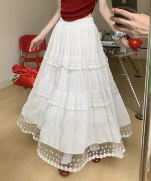 gossip!ロサンゼルス(ゴシップロサンゼルス)の「レースフリルティアードスカート ヴィンテージ カジュアル&シンプル(スカート・レディース・ホワイト・FREE)」の10枚目の写真