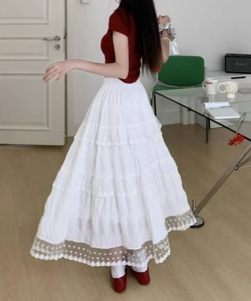gossip!ロサンゼルス(ゴシップロサンゼルス)の「レースフリルティアードスカート ヴィンテージ カジュアル&シンプル(スカート・レディース・ホワイト・FREE)」の14枚目の写真