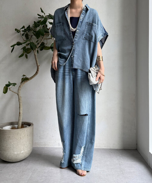 DouDou（ドゥドゥ）の「ミドルオンスダメージデニム（デニムパンツ・レディース・ブルー/ホワイト・SMALL/MEDIUM）」の13枚目の写真