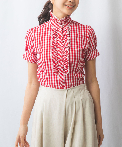 NARACAMICIE(ナラカミーチェ)の「【NARACAMICIE】スモールギンガムフリル半袖シャツ(シャツ/ブラウス・レディース・レッド/ブラック・L/XL/S/M)」の18枚目の写真