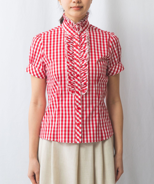 NARACAMICIE(ナラカミーチェ)の「【NARACAMICIE】スモールギンガムフリル半袖シャツ(シャツ/ブラウス・レディース・レッド/ブラック・L/XL/S/M)」の19枚目の写真