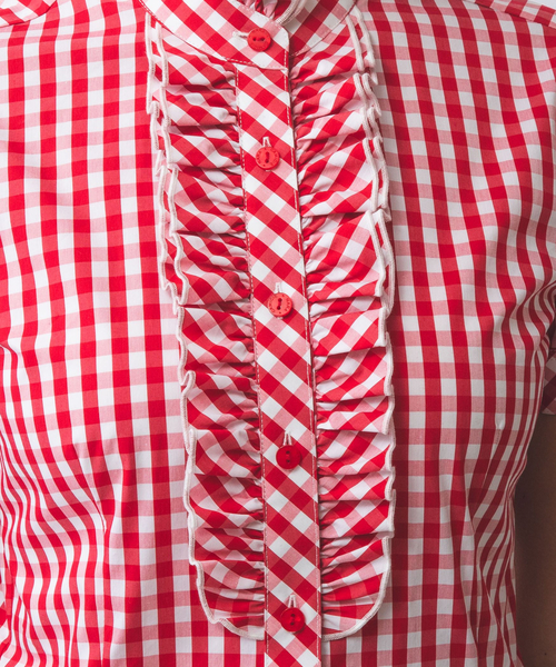 NARACAMICIE(ナラカミーチェ)の「【NARACAMICIE】スモールギンガムフリル半袖シャツ(シャツ/ブラウス・レディース・レッド/ブラック・L/XL/S/M)」の5枚目の写真