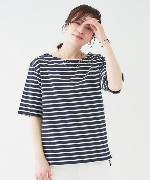 SHOO・LA・RUE（シューラルー）の「【洗える/S-LL/綿100％】5分袖ボートネックトップス（Tシャツ/カットソー・レディース・ブラック系2/グリーン系3/ネイビー系2/ホワイト・01/02/03/04）」の17枚目の写真