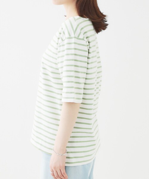 SHOO・LA・RUE（シューラルー）の「【洗える/S-LL/綿100％】5分袖ボートネックトップス（Tシャツ/カットソー・レディース・ブラック系2/グリーン系3/ネイビー系2/ホワイト・01/02/03/04）」の22枚目の写真