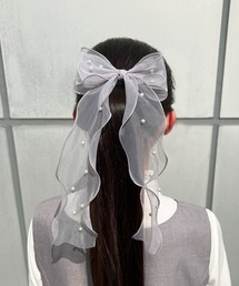 【一部店舗限定展開/6色展開】パール付きロングリボンバレッタ/fint　フィント