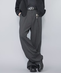 ピンストライプワイドスラックスパンツ/センタープレス/モードストリートに最適◎