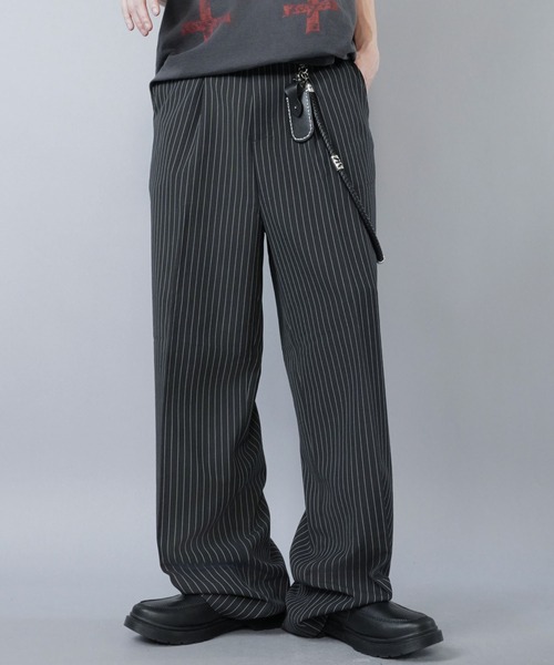 ピンストライプパンツ /Pinstripe Wrap Layered Pants ピンストライプ パンツ - ブラック – SCRT