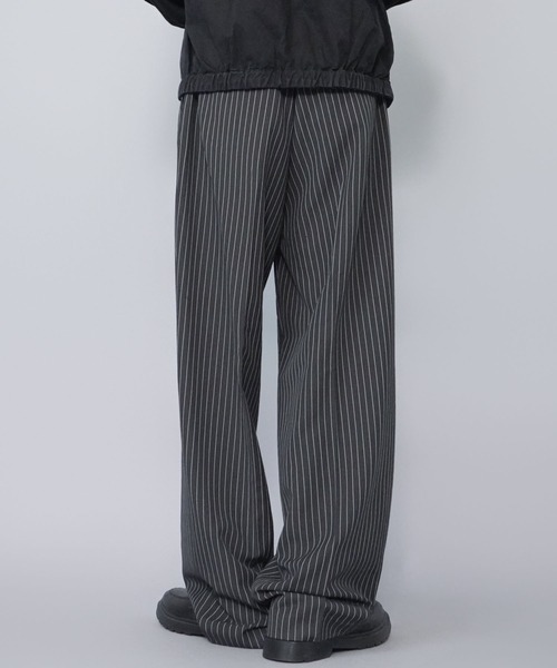 ピンストライプワイドスラックスパンツ/センタープレス/モード
