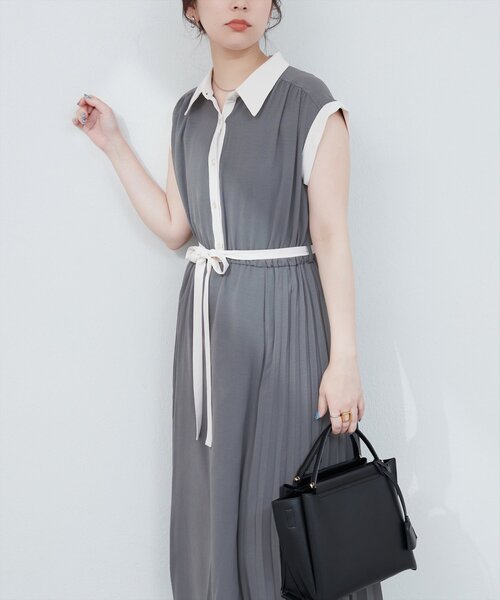natural couture(ナチュラルクチュール)の「サイドプリーツ配色デザインワンピース(ワンピース・レディース・ホワイト系その他/ピンクベージュ/ブルー/チャコールグレー/ブラック系その他・FREE)」の16枚目の写真