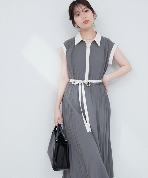 natural couture(ナチュラルクチュール)の「サイドプリーツ配色デザインワンピース(ワンピース・レディース・ホワイト系その他/ピンクベージュ/ブルー/チャコールグレー/ブラック系その他・FREE)」の17枚目の写真