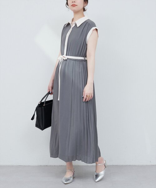 natural couture(ナチュラルクチュール)の「サイドプリーツ配色デザインワンピース(ワンピース・レディース・ホワイト系その他/ピンクベージュ/ブルー/チャコールグレー/ブラック系その他・FREE)」の18枚目の写真