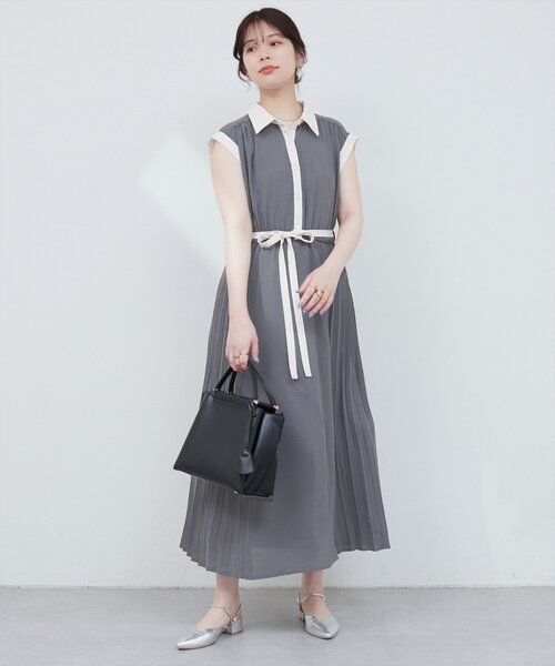natural couture(ナチュラルクチュール)の「サイドプリーツ配色デザインワンピース(ワンピース・レディース・ホワイト系その他/ピンクベージュ/ブルー/チャコールグレー/ブラック系その他・FREE)」の19枚目の写真
