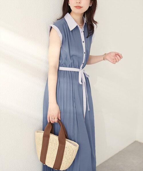 natural couture(ナチュラルクチュール)の「サイドプリーツ配色デザインワンピース(ワンピース・レディース・ホワイト系その他/ピンクベージュ/ブルー/チャコールグレー/ブラック系その他・FREE)」の21枚目の写真
