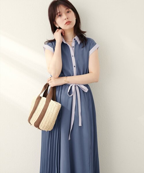 natural couture(ナチュラルクチュール)の「サイドプリーツ配色デザインワンピース(ワンピース・レディース・ホワイト系その他/ピンクベージュ/ブルー/チャコールグレー/ブラック系その他・FREE)」の22枚目の写真