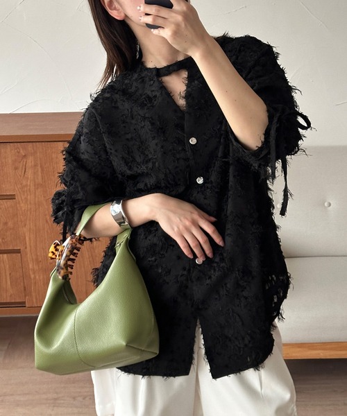 MUHET(ミュエータ)の「jacquard sheer blouse / ジャガードシアーブラウス(シャツ/ブラウス・レディース・ブラック/アイボリー・FREE)」の10枚目の写真