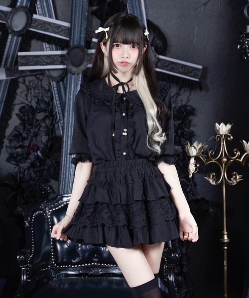 Pal elfy（パルエルフィー）の「コットンレースティアードスカート（スカート・レディース・ブラック/オフホワイト・フリー）」の13枚目の写真