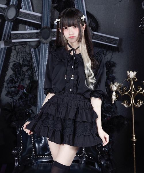 Pal elfy（パルエルフィー）の「コットンレースティアードスカート（スカート・レディース・ブラック/オフホワイト・フリー）」の14枚目の写真