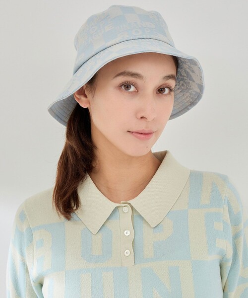 JUN&ROPE'(ジュンアンドロペ)の「チェッカーボードジャガードバケットハット(ハット・レディース・イエロー/サックスブルー/ブラック・FREE)」の12枚目の写真