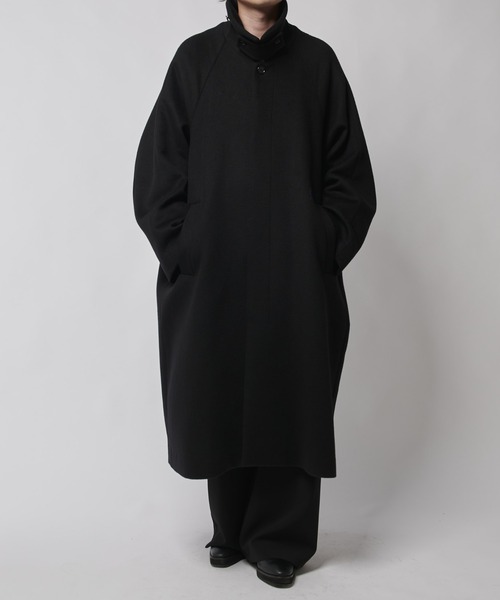 ビーバーメルトンボリュームロングコート（ステンカラーコート