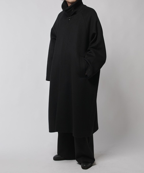 ビーバーメルトンボリュームロングコート（ステンカラーコート