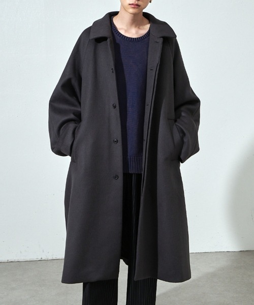 ビーバーメルトンボリュームロングコート（ステンカラーコート