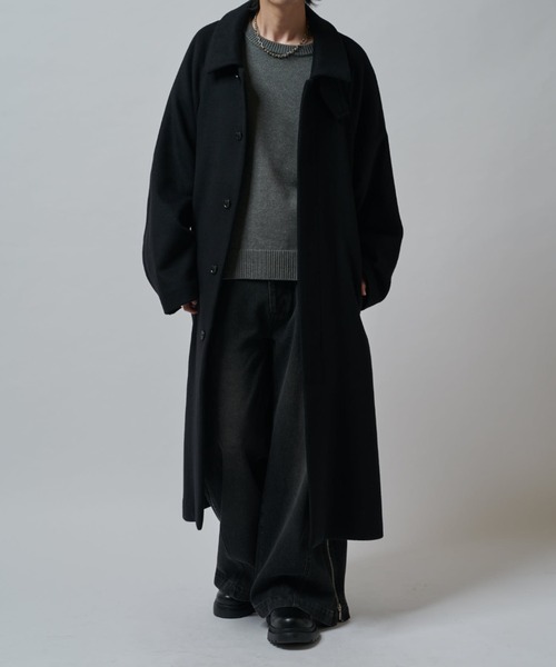 ビーバーメルトンボリュームロングコート（ステンカラーコート