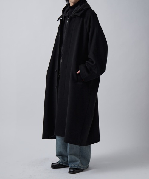 ビーバーメルトンボリュームロングコート（ステンカラーコート