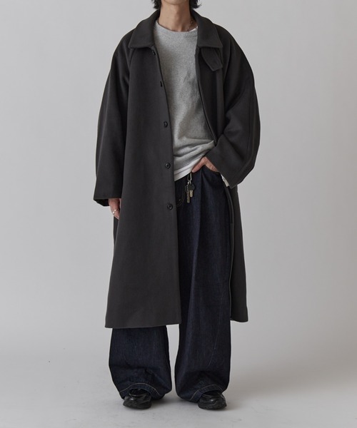 ビーバーメルトンボリュームロングコート（ステンカラーコート