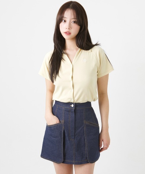 カーディガン A'GEM/9 × .kom 「muah muah/ムーアムーア」OPEN COLLAL LOGO HALF CARDIGAN/オープン カーディガン A'GEM/9 × .kom 「muah muah/ムーアムーア」OPEN