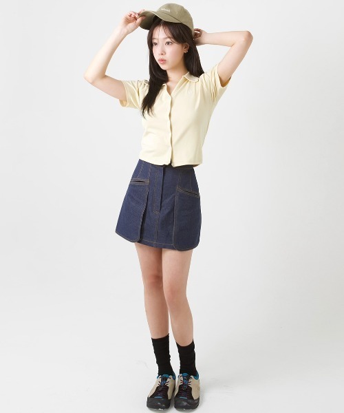 muahmuah（ムーアムーア）の「A'GEM/9 × .kom 『muah muah/ムーアムーア』OPEN COLLAL LOGO HALF CARDIGAN/オープンカラーロゴ ハーフカーディガン（カーディガン/ボレロ・レディース・ホワイト/ネイビー/イエロー/ブラック・FREE）」の21枚目の写真