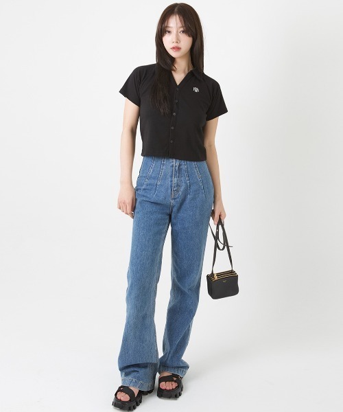カーディガン A'GEM/9 × .kom 「muah muah/ムーアムーア」OPEN COLLAL LOGO HALF CARDIGAN/オープン カーディガン A'GEM/9 × .kom 「muah muah/ムーアムーア」OPEN