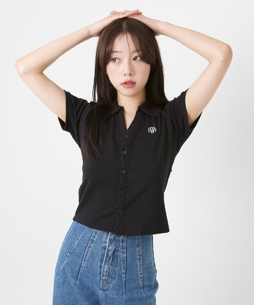 muahmuah（ムーアムーア）の「A'GEM/9 × .kom 『muah muah/ムーアムーア』OPEN COLLAL LOGO HALF CARDIGAN/オープンカラーロゴ ハーフカーディガン（カーディガン/ボレロ・レディース・ホワイト/ネイビー/イエロー/ブラック・FREE）」の11枚目の写真