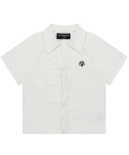 muahmuah（ムーアムーア）の「A'GEM/9 × .kom 『muah muah/ムーアムーア』OPEN COLLAL LOGO HALF CARDIGAN/オープンカラーロゴ ハーフカーディガン（カーディガン/ボレロ・レディース・ホワイト/ネイビー/イエロー/ブラック・FREE）」の22枚目の写真