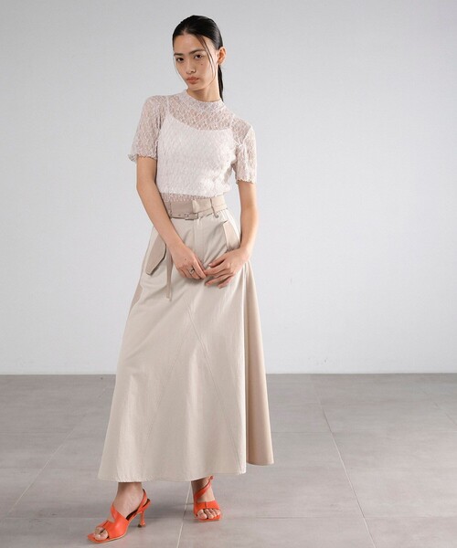 UNITED TOKYO(ユナイテッドトウキョウ)の「リメイクライクフレアスカート|ウォッシャブル/秋服(スカート・レディース・ベージュ/グリーン・1/2)」の3枚目の写真