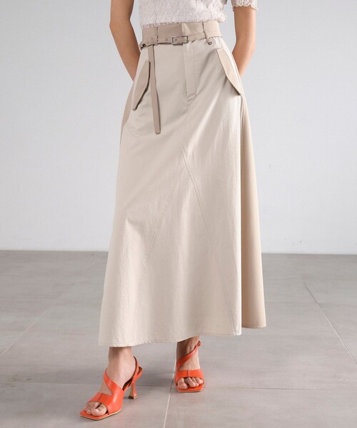 UNITED TOKYO(ユナイテッドトウキョウ)の「リメイクライクフレアスカート|ウォッシャブル/秋服(スカート・レディース・ベージュ/グリーン・1/2)」の4枚目の写真