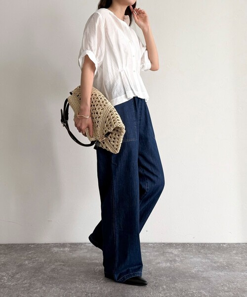 fredy emue（フレディエミュ）の「クロップドハーフスリーブブラウス（シャツ/ブラウス・レディース・サックスブルー/チャコールグレー/オフホワイト/ベージュ・38）」の15枚目の写真