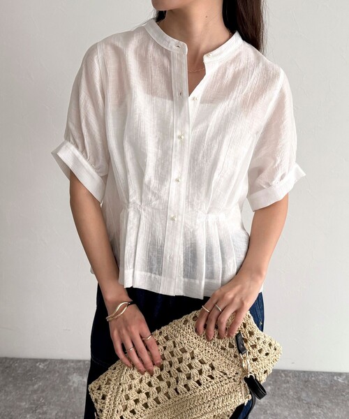 fredy emue（フレディエミュ）の「クロップドハーフスリーブブラウス（シャツ/ブラウス・レディース・サックスブルー/チャコールグレー/オフホワイト/ベージュ・38）」の19枚目の写真